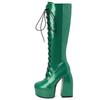 Sexy Lace Up Platform Long Boots Women Thick Gothic Heels High Knee Boot Winter Red Black Green Fetish Party Shoes Large Size 48