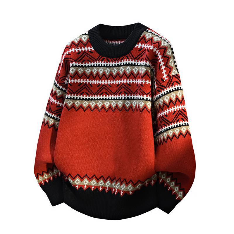 Autumn 2025 Retro Ethnic Round Neck Knit Sweater Coat