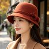 New Autumn and Winter Women's Wool Top Hat Middle-aged Mother Hat Retro Bow Basin Hat Foreign Style Warm Old Man Hat