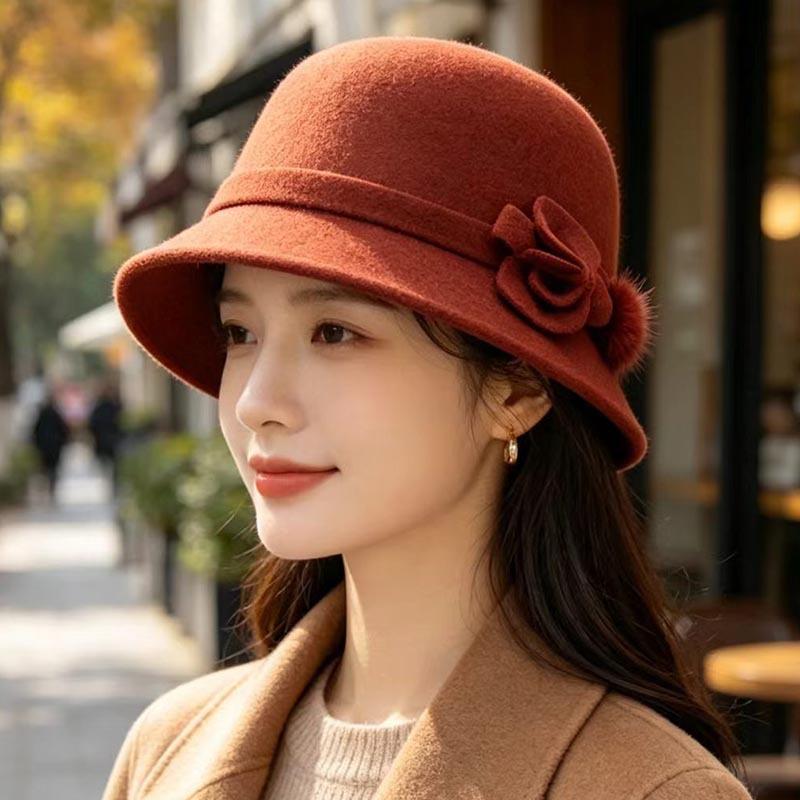 New autumn and winter women's wool top hat middle-aged mother hat retro bow basin hat foreign style warm old man hat
