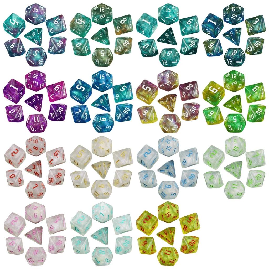DND Cubes Dice RPG Dice Amazing Colours Mixing Fantasy Starlight Effect Unique Retro Font Styles For Roll Playing Card Games