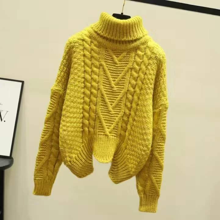 Autumn/Winter Korean Loose High Neck Pullover Sweater for Female studentsShort Thick Woolen Jacket with Increased Thickness