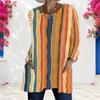 Women Plus Size Long Sleeve T Shirt Round Neck Colorful Printed Loose Longline Top With Pockets