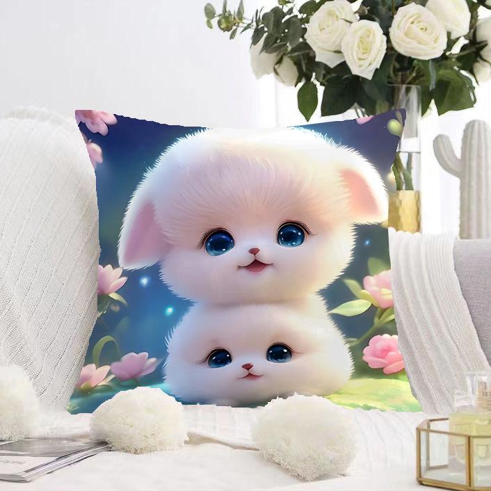 White Cat and Dog Pillowcase Dormitory Decoration Office Living Room Sofa Home Pillowcase