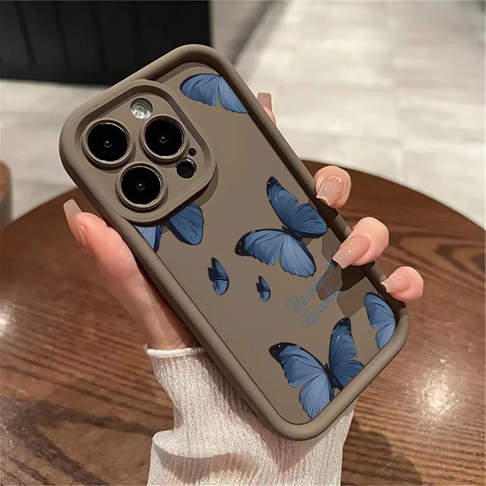 INS Retro Butterfly Phone Case For iPhone 16 11 12 13 14 15 Pro Max Plus XS Max X XR SE2 Shockproof Silicone Bumper Back Cover