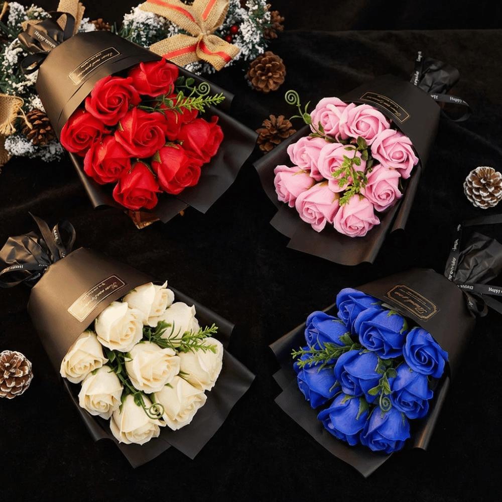 Artificial Flower Eternal Rose Bouquet Long Lasting Anniversary Soap Flower Bouquet 9 Heads Festival Gift Valentine's Day