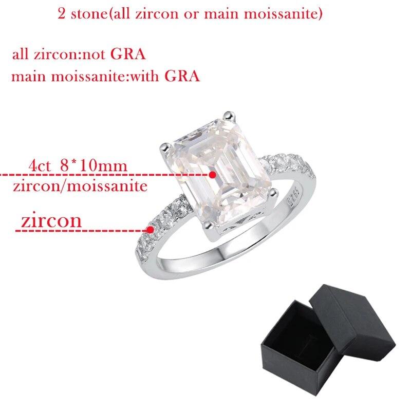 4CT 8*10MM Bagues Zircon/moissanite Coupe Émeraude pour Femmes Alliance Classique Bijou Cadeau Argent Sterling 925 Original