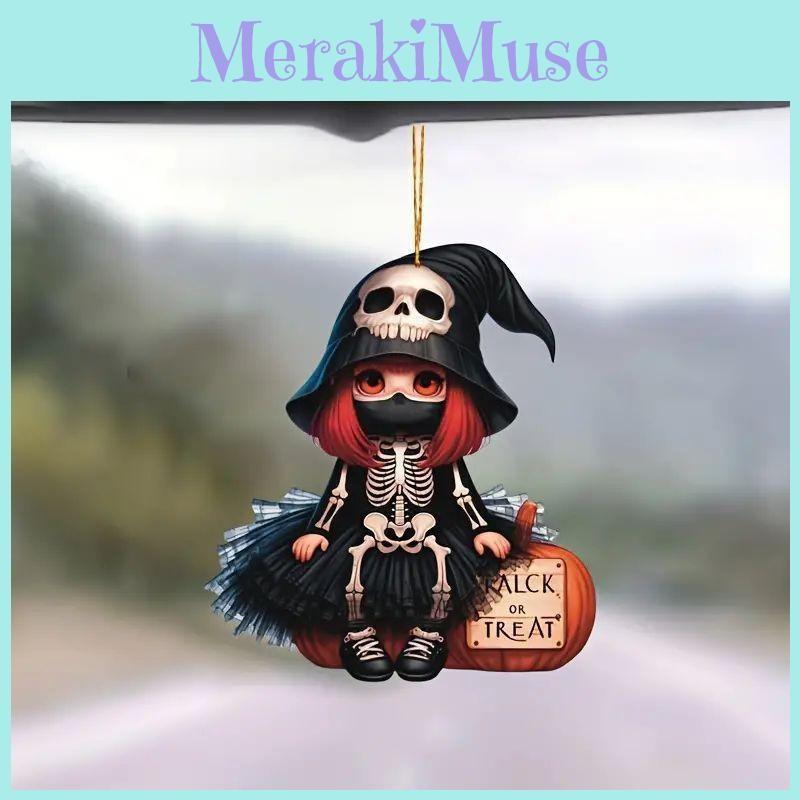 Skeleton Girl Halloween Acrylic Hanging Pendant For Seasonal Vehicle Decoration