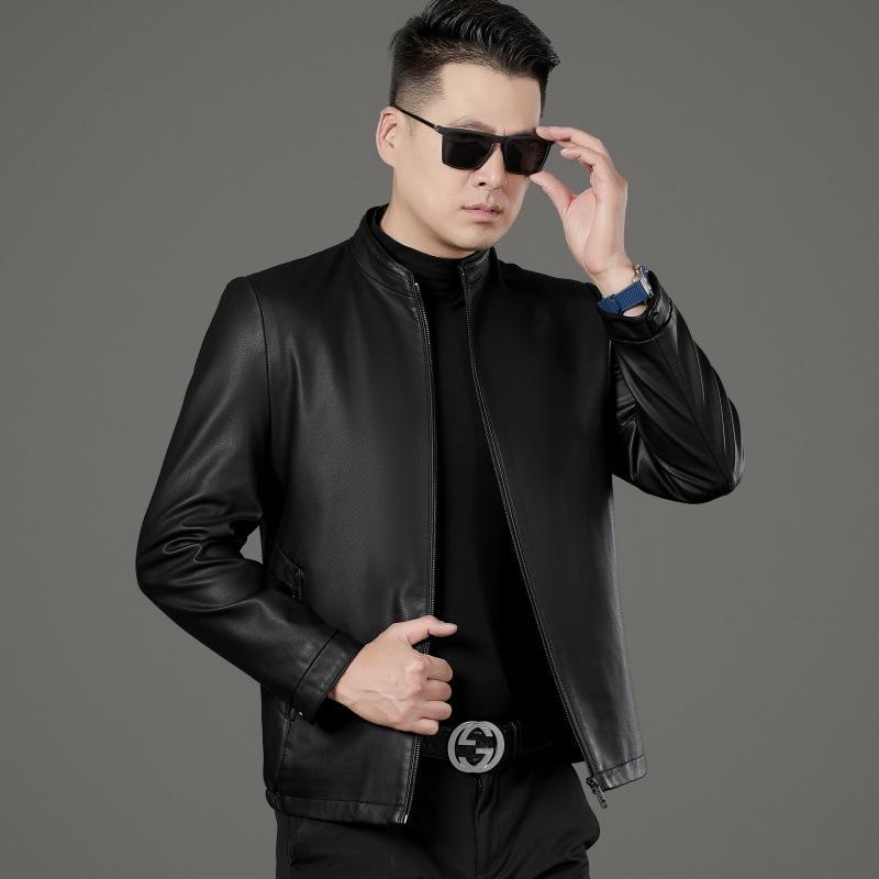 Genuine leather jacket for men, sheepskin business lapel, middle-aged dad's autumn and winter new casual leather jacket