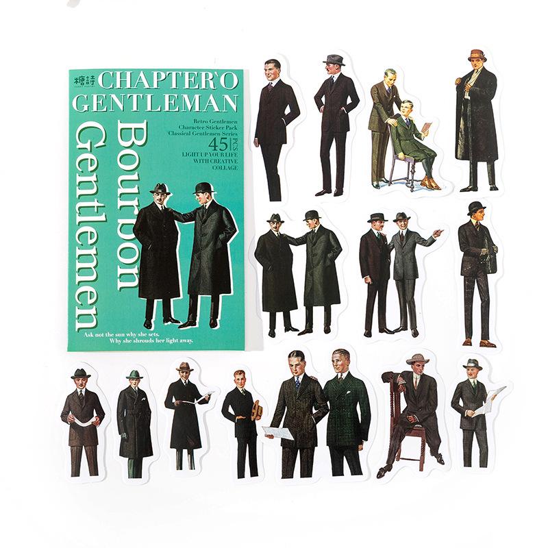 Retro Gentleman Era Sticker Pack: Sugar Poetry Series for Journal DIY and Decoration (4 Styles)