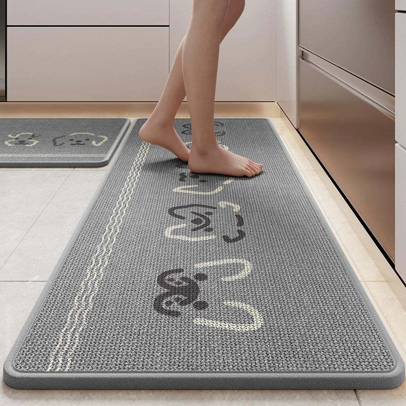 Cartoon Printed Linen Kitchen Floor Mat, Water and Oil-absorbing Kitchen Rug, Non-Slip Rubber Backing, Doormat Bath Mats
