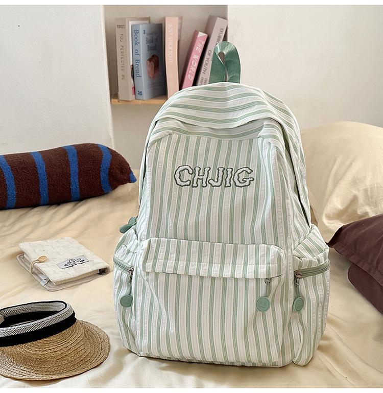 Schoolbag high value Japanese ins new fresh and sweet striped backpack junior high school students lightweight large capacity backpack