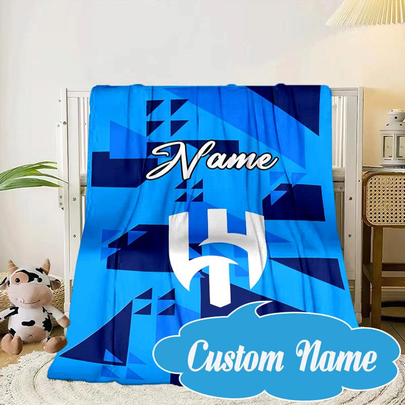Custom Name Blue Hilal Crest Design Blanket bed sofa Blanket Flannel Blanket for Camping, Hiking, Picnic Essentials,gift for Fan family