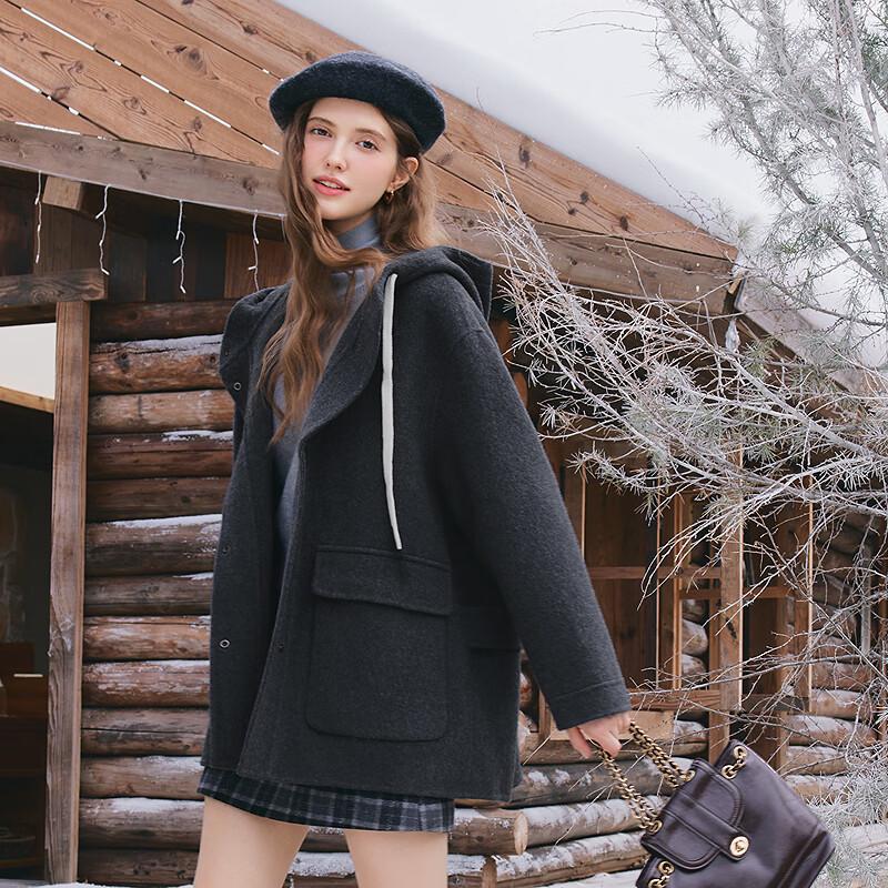 BETU Women's Mid-length Hooded Wool Blend Overcoat