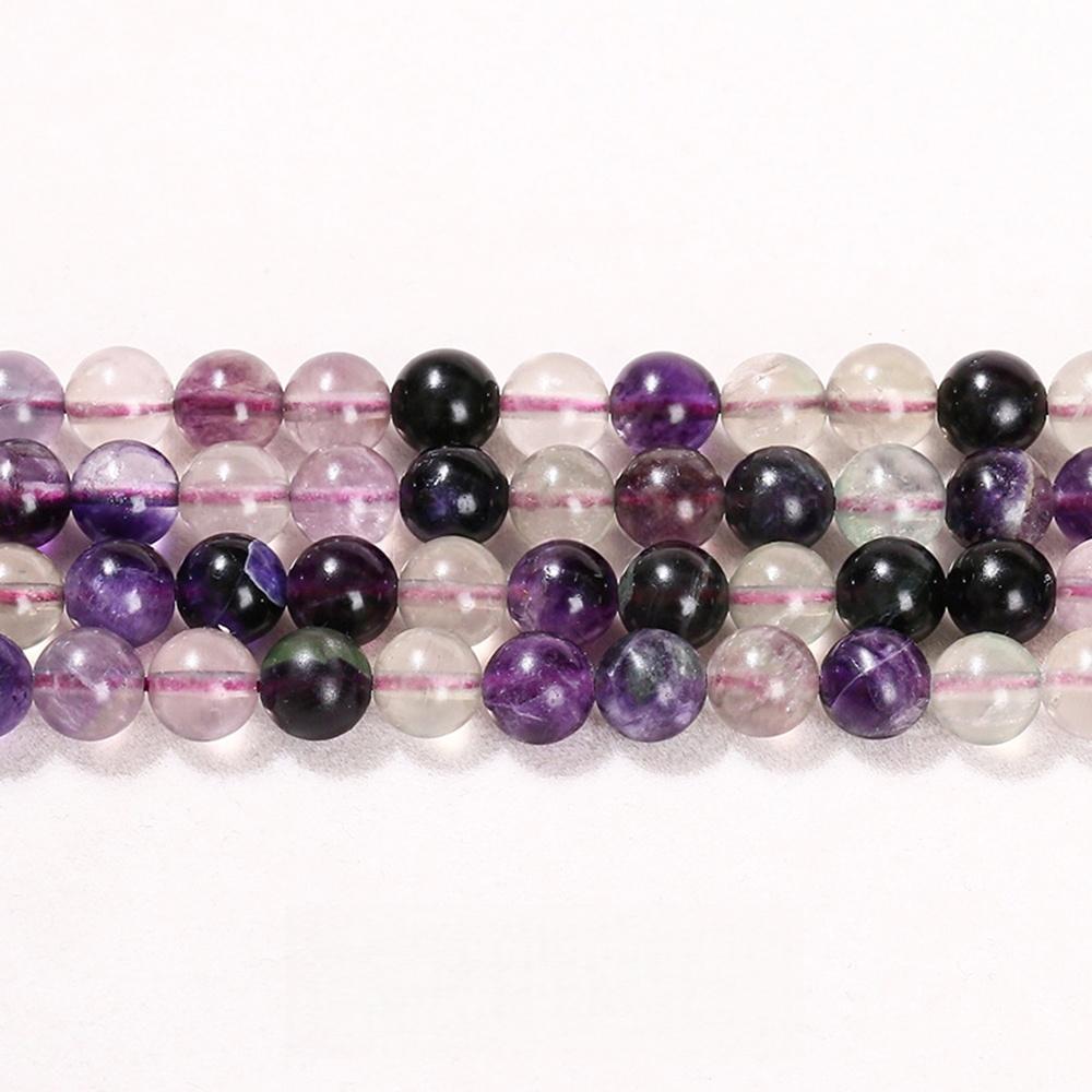Violet Fluorite Crystal Natural Stone Beads 15"Strand Smooth Round Loose Spacer Beads 4/6/8/10/12mm for Jewelry Making DIY Bracelets Accessories
