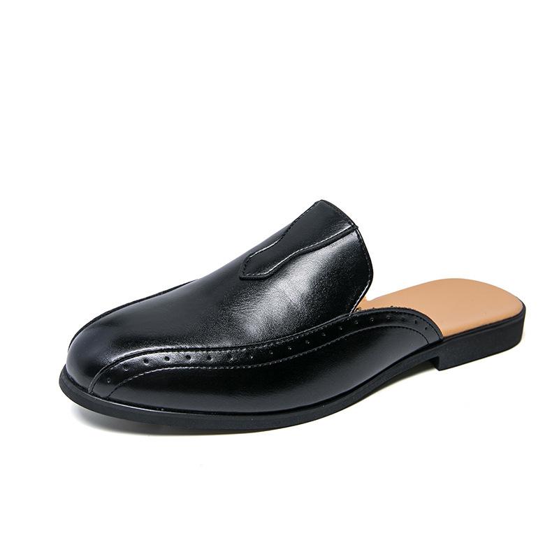 Cross-Border Plus Size Men s Summer Backless Leather Half-Toe Loafers 43