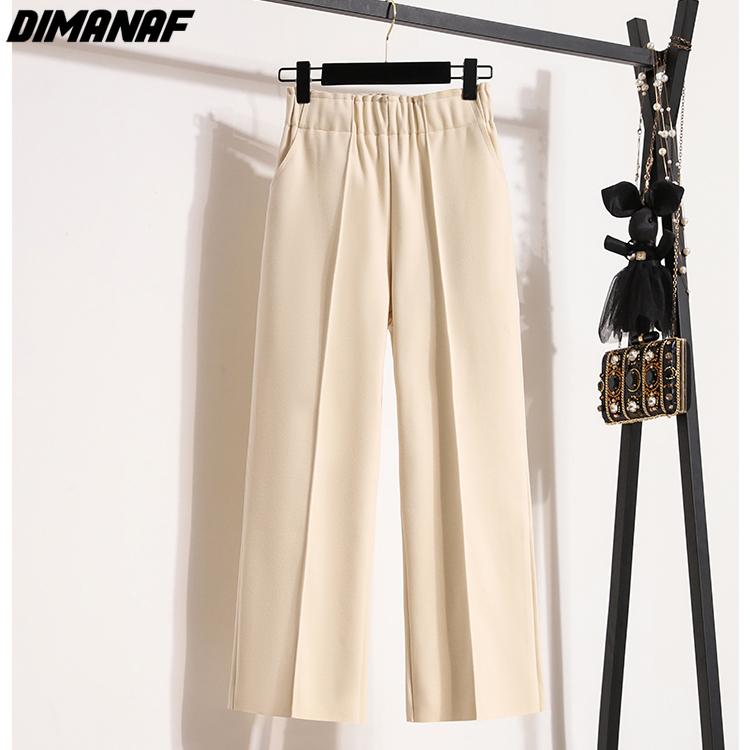 DIMANAF Plus Size Winter Women Long Pants Elastic Waist Loose Casual Wide Leg Pants Thick Cotton Wool Trousers Pants