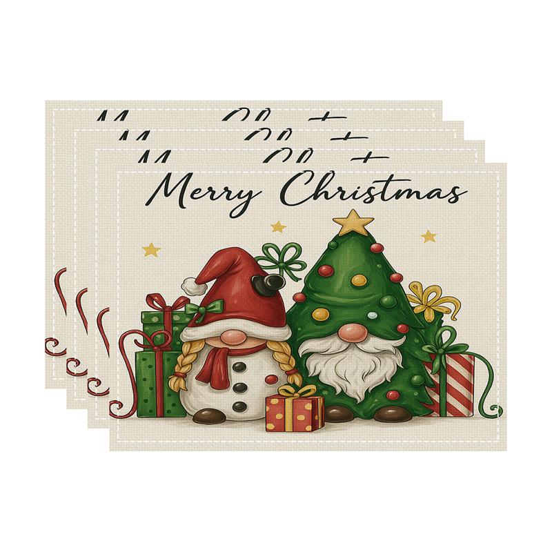 New Christmas Imitation Linen Texture Rectangular Placemat - Festive Table Mat Decoration