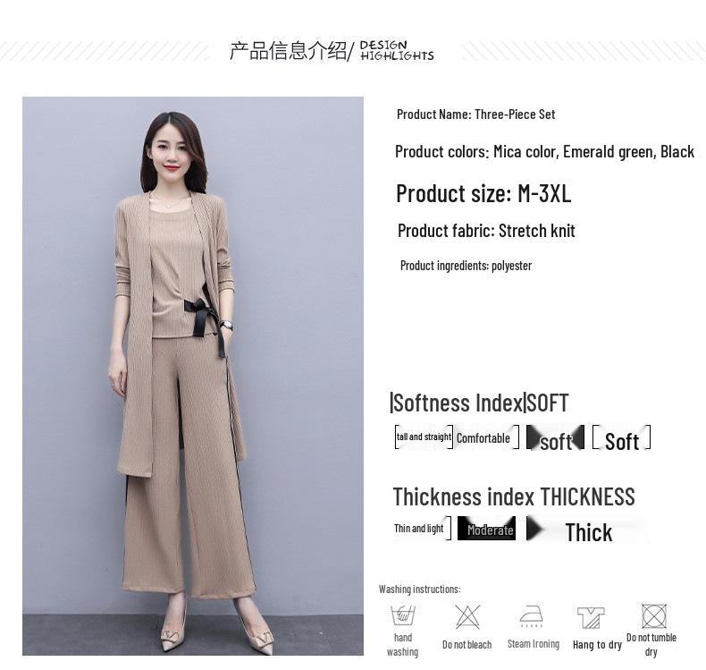 2023 Women's Fashion Three-Piece Set: Wide-Leg Pants, Temperament Coat & Casual Crop Top