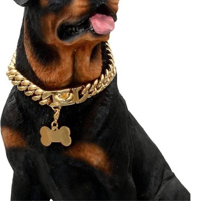 Chain Fashion Dog Collar With Bone Tag Design Suitable For Pet Decoration Daily