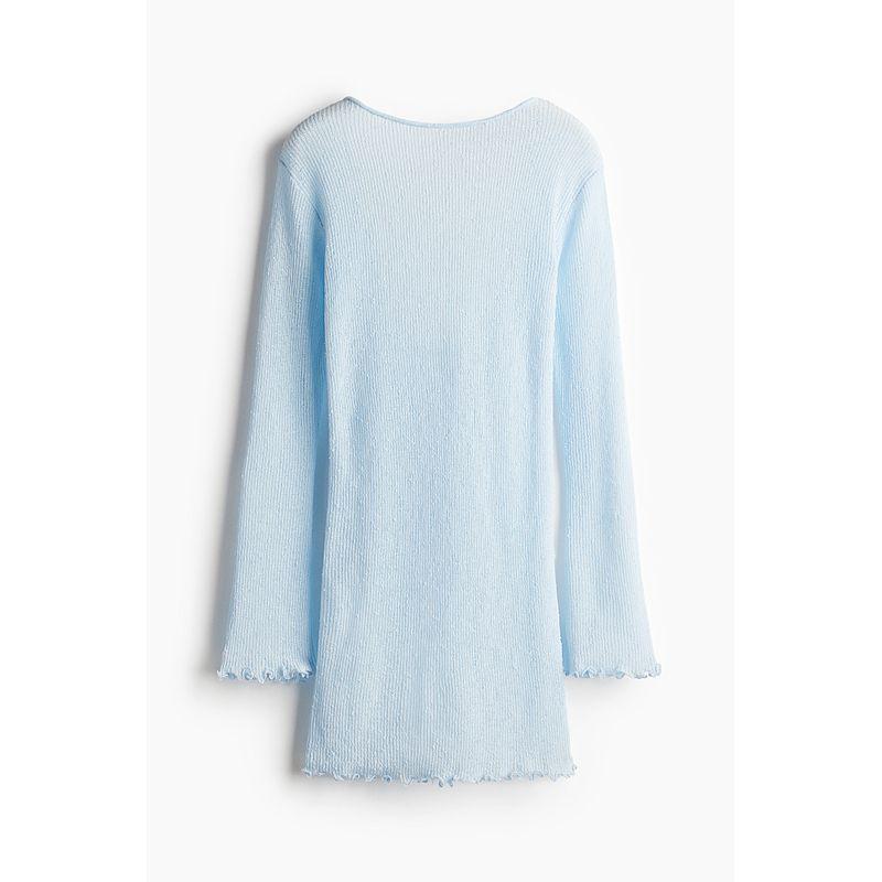 

HM Women s Clothing Dress 2025 Autumn New Fashion Casual round Neck Low Open Back Knitting Dress 1232815 Light Blue 155/80