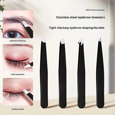4-in-1 Precision Tweezers Set, Stainless Steel, Multi-Tip, Perfect for Eyebrow & Hair Removal