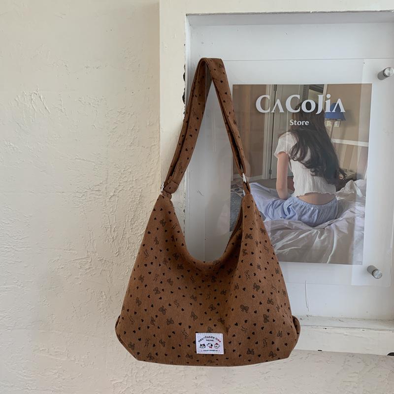 Simple Polka Dot Canvas Bag Autumn New Large-capacity Shoulder Bag Niche Fashion Commuter Tote Bag