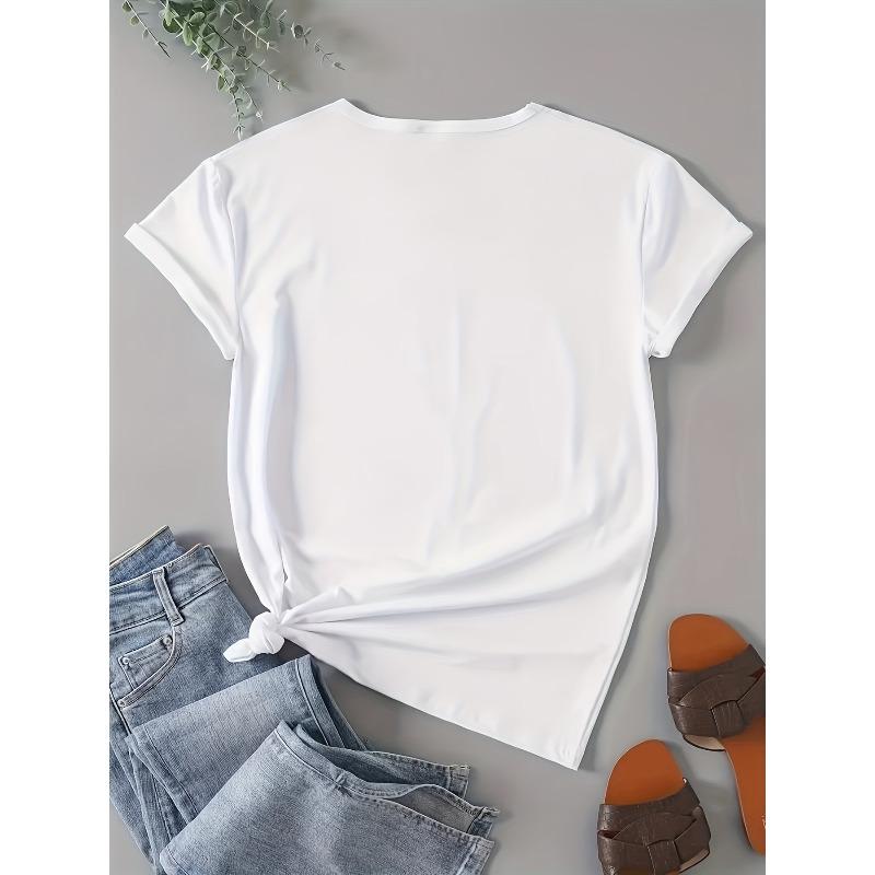 European Size Women's Round Neck Slightly Stretchy Comfortable Casual T-Shirt