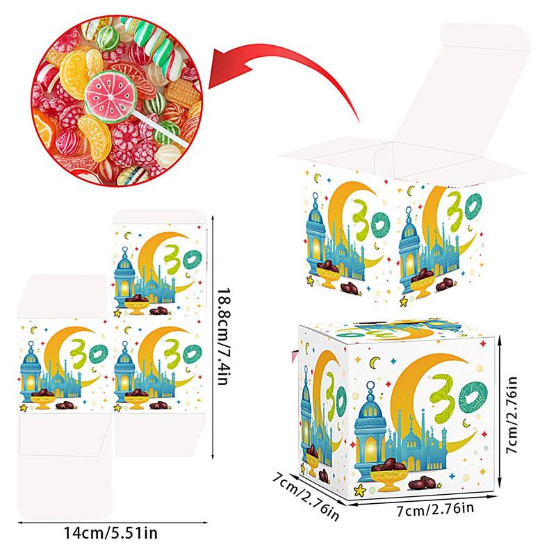 30Pcs Eid Mubarak Candy Gift Box Ramadan Kareem Advent Calendar Decoration Paper Candy Boxes Muslim Islamic Home Party Supplies