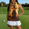 Women's Sleeveless Golf Shirt with Zip Front and Collar, Halloween Print Sporty Vest