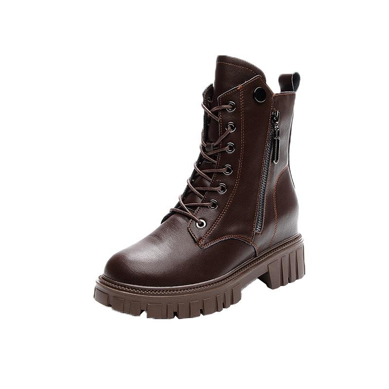 

Осенне-зимние женские туфли из натуральной кожи на платформе, увеличивающие рост, стелька в британском стиле, повседневные туфли для студентов с боковой молнией, женские узкие ботинки 40