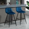 Set of 2 Tall Stools in Nordic Style with Backrest and Footrest, Kitchen Stools with Backrest in Velvet Effect Fabric and Metal, 45x47x88 cm, Blue