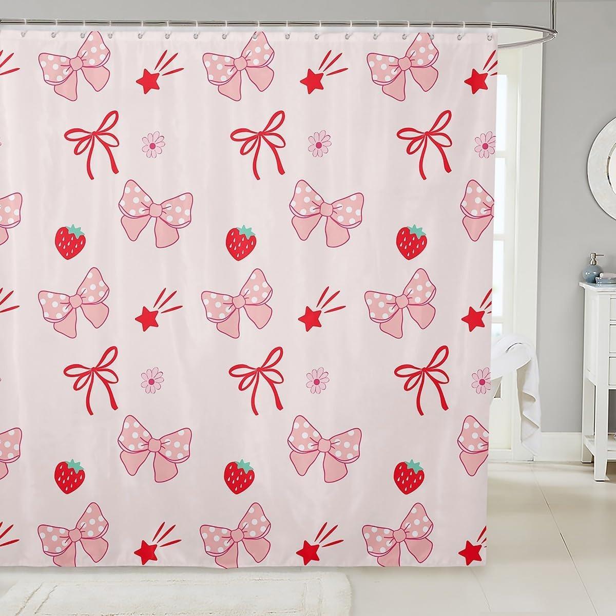 

Beautiful Bow Shower Curtain Pink Heart Bow Gift Girl s Room Simple European Polyester Shower Curtains Bathroom Decor With Hooks 90x180cm