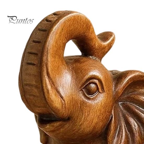 Housewarming Gift for Friends Elephant Figurine Ornament, Resin Wood Grain Statue, Auspicious Compact Shelf Statue Animal Sculpture Home Office Living