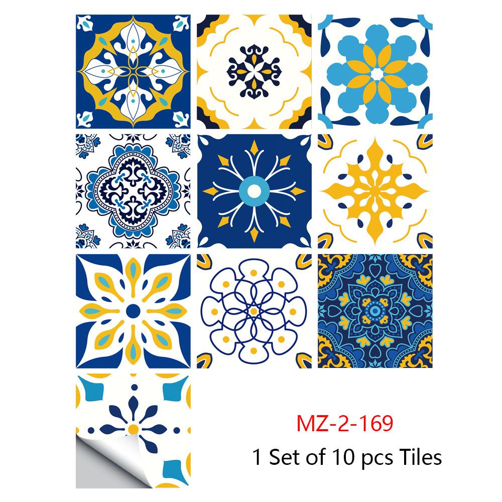 10pcs Mandala Crystal Hard Tiles Ceramic Wall Stickers Peel Stick Decals for Kitchen Wardrobe Home Decor Art Mural DIY