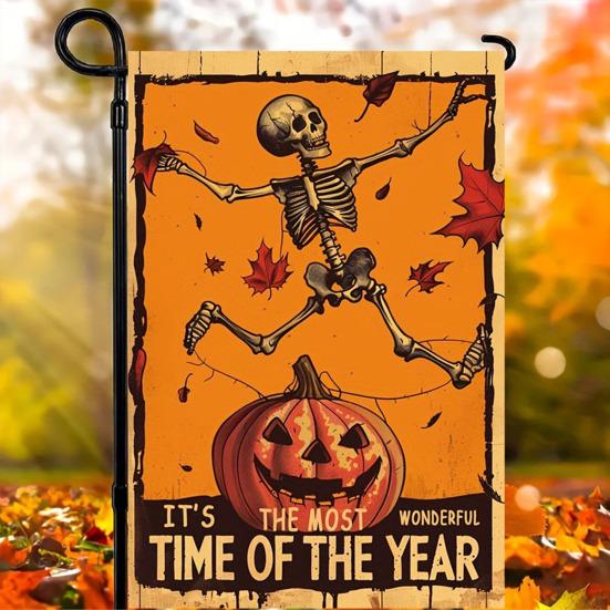 Flaga ogrodowa na Halloween, dynia, duch, szkielet, kot, flaga zewnętrzna, dwustronna, świąteczna