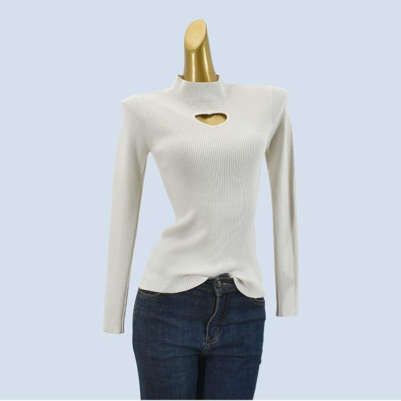 Autumn and Winter Half Turtleneck Cut Out Long Sleeves Silm Easiest for Match Pure Color Knitting Sweater Pullover Bottoming Shirt Tops Women