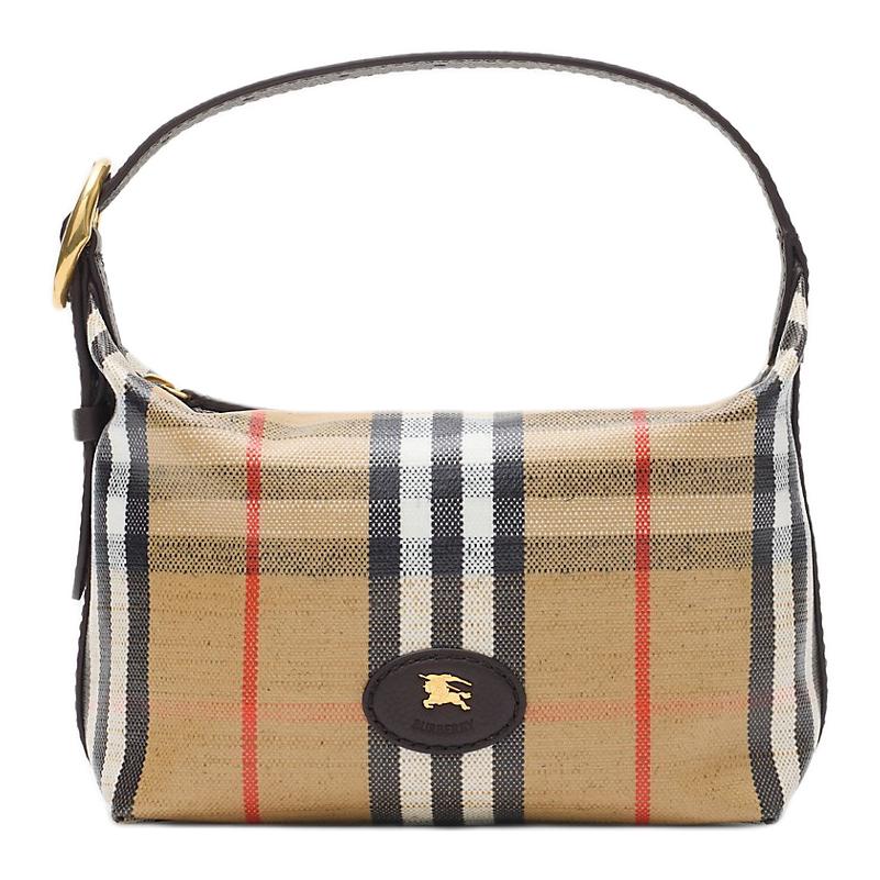 Burberry Vintage Check Equestrian Knight Hobo Bag, Luxury Archive Beige Canvas Leather Trim Shoulder Handbag for Women, Daily Commute 81197731