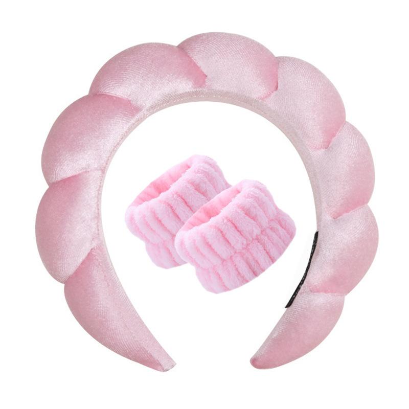 Vintage Sammet Moln Hårband för Kvinnor Flickor Svamp Pannband Tvätta Ansikte Armband Set Spa Badrumstillbehör