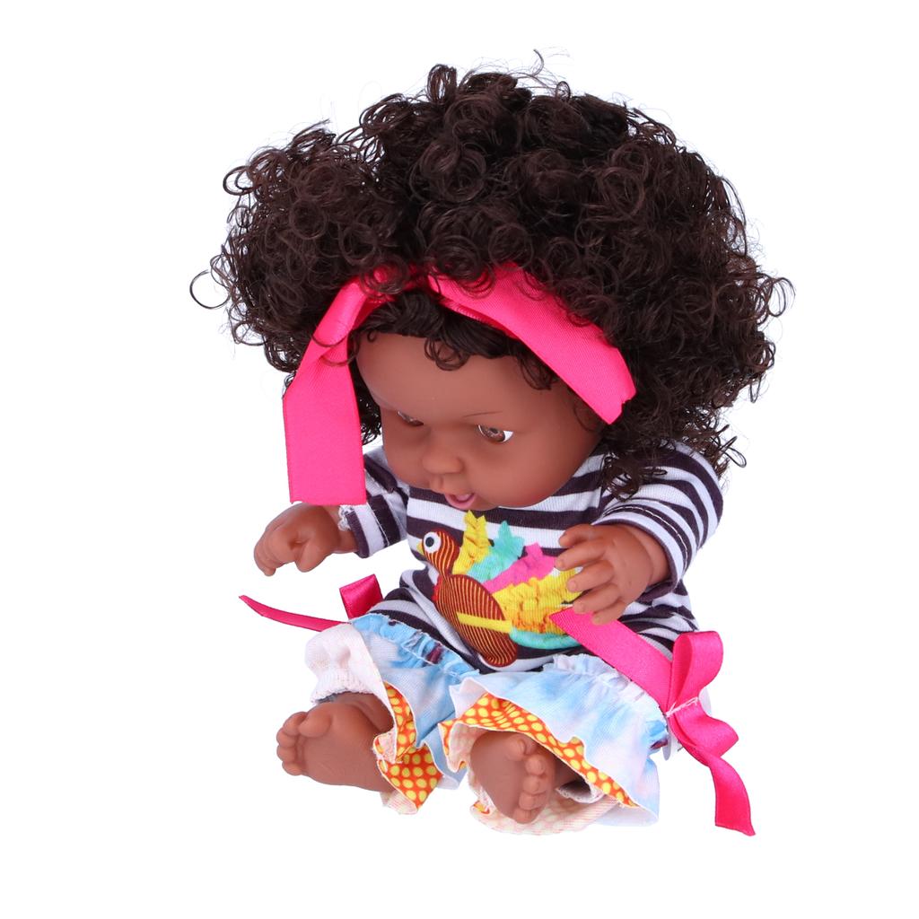 25cm / 9.8in African Girl Dolls Lifelike Baby Play Doll Children Kids Toddler Toy Birthday