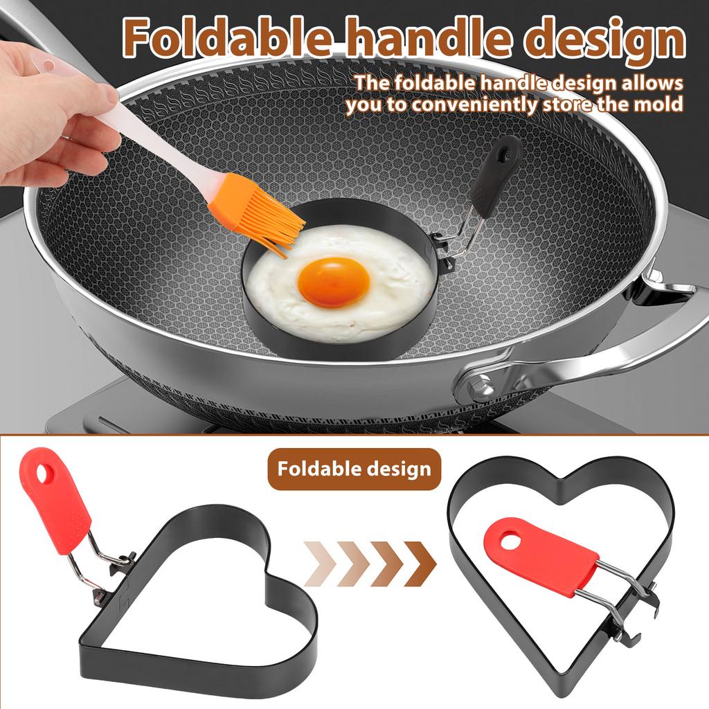 Egg Rings Stainless Steel Egg Molds for Frying Round Egg Cooker Ring Oil Brushfor Griddle Breakfast Cooking Fried Egg Rings