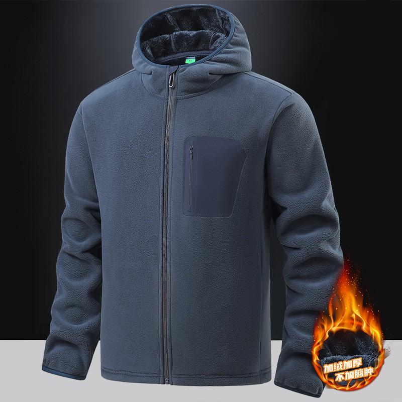 Mens Fleece Jacket Winter Warmth Thick Hooded Cardigan Outdoor Casual Sweatshirt