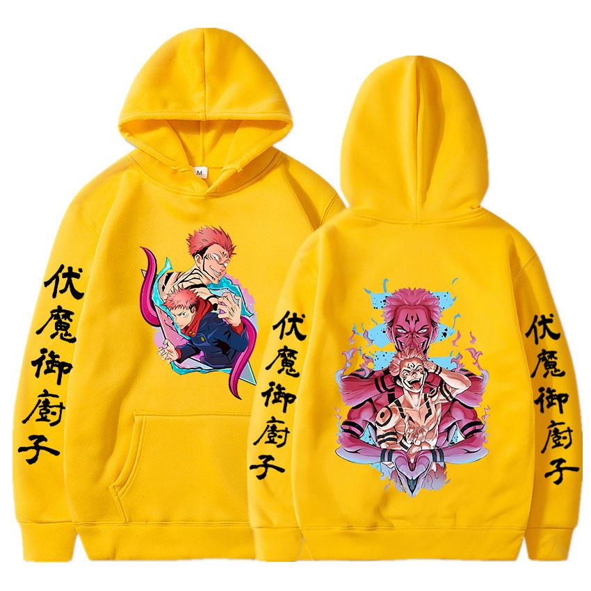 

Аниме дзюдзюцу кайсен с капюшоном манга рёмен сукуна графический принт толстовки мужские и женские уличные толстовки Harajuku оверсайз свитшот 4XL жёлтый