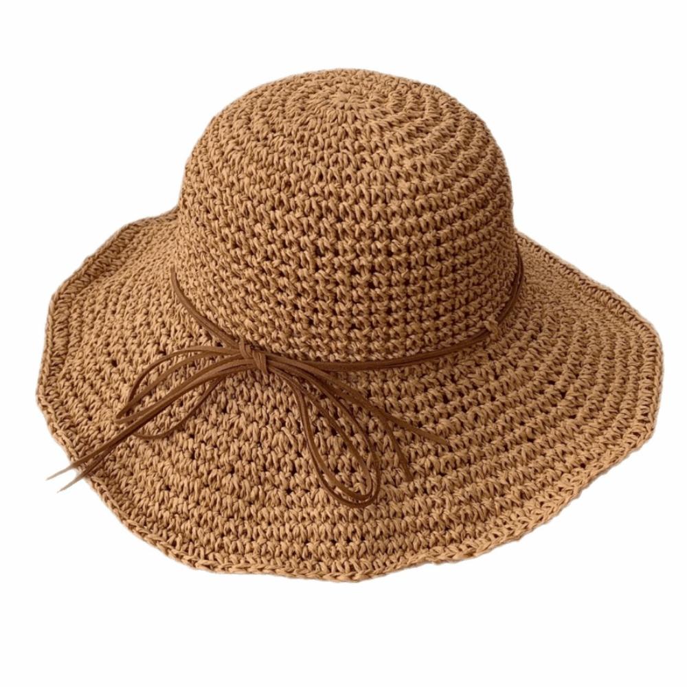 Straw Woven Seaside Sun Hat Sun Protection Bow Panama Hat Fashion Beach Fisherman Hat