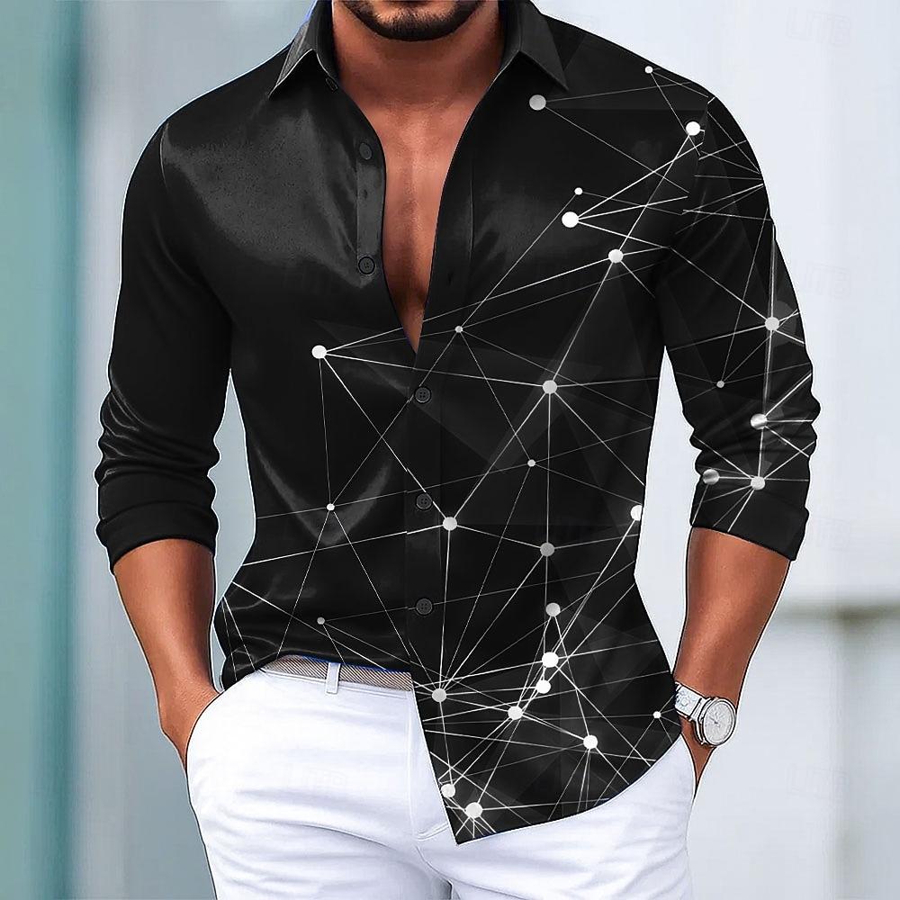 Men's Geometric Galaxy Star Print Gradient Color Shirt 3D Printed Shirt Button Up Shirt Long Sleeve Shirt Street Blouse for Mens
