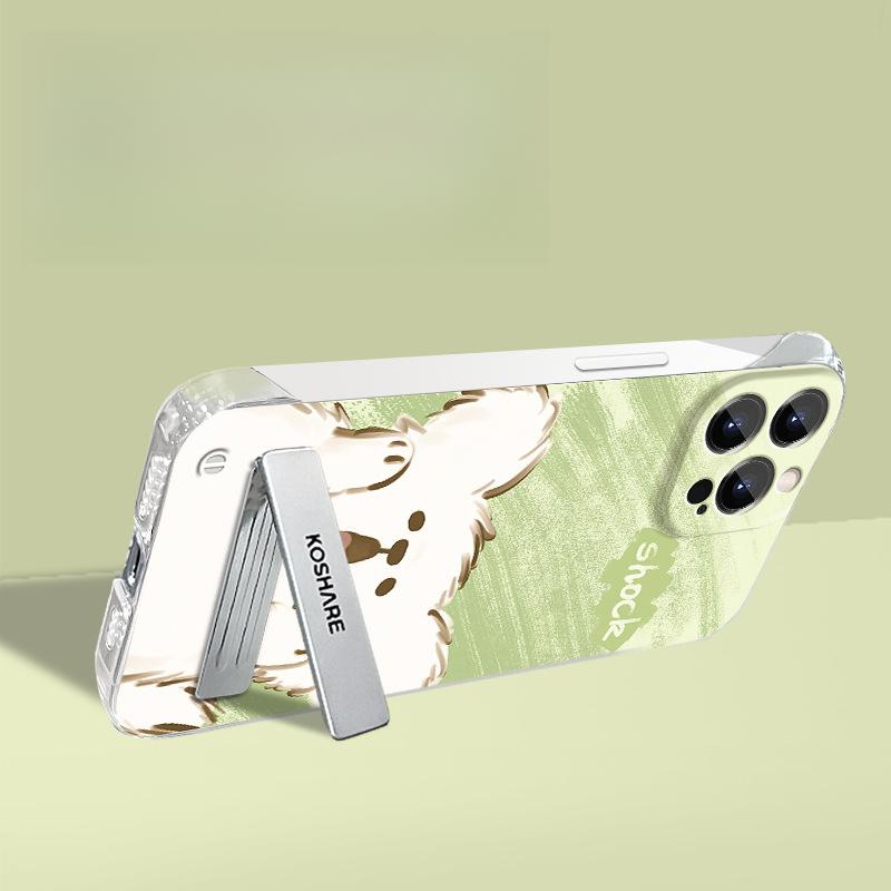 Cute Surprise Puppy Stand Suitable for Apple 16PROMAX Transparent Mobile Phone Case 15 Ultra-thin Frameless 14 Anti-fall