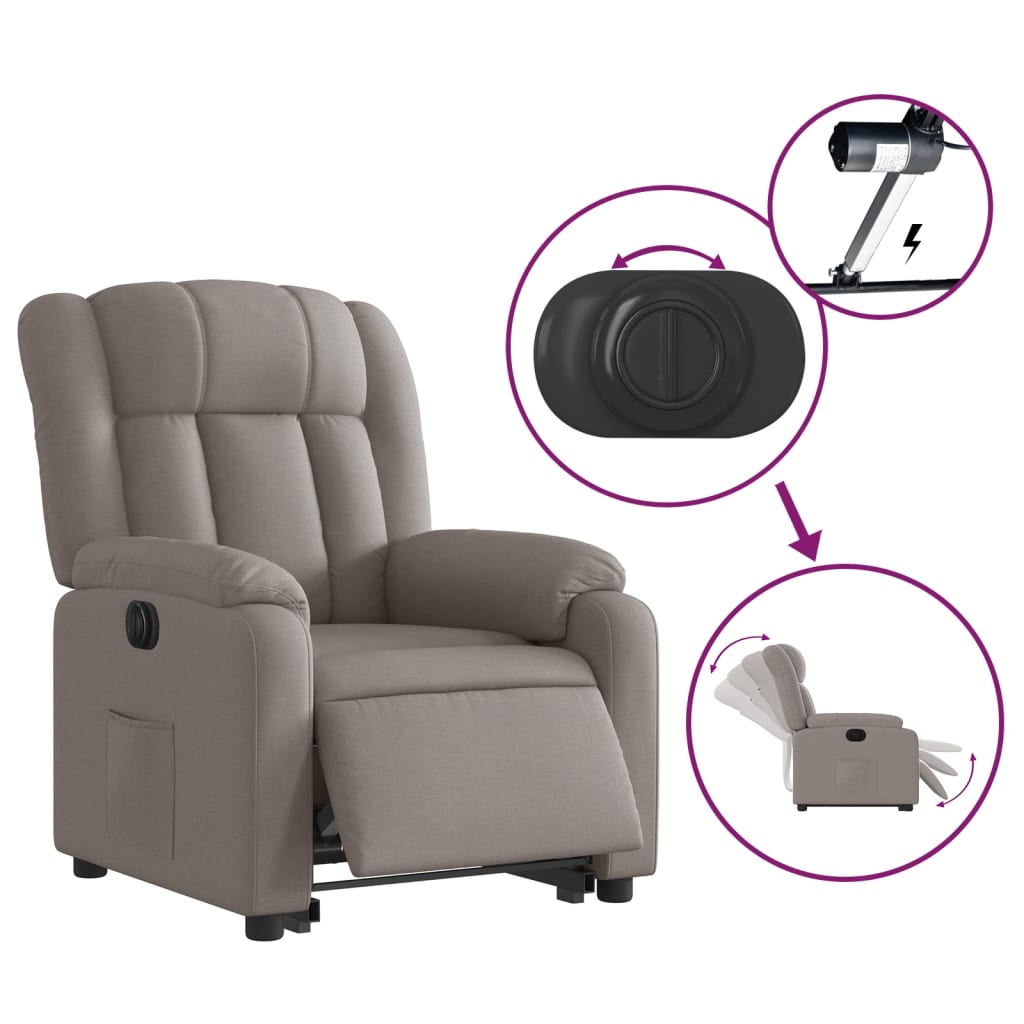Vidaxl Lift and Tilt Recliner, Electric, Taupe Color, Fabric
