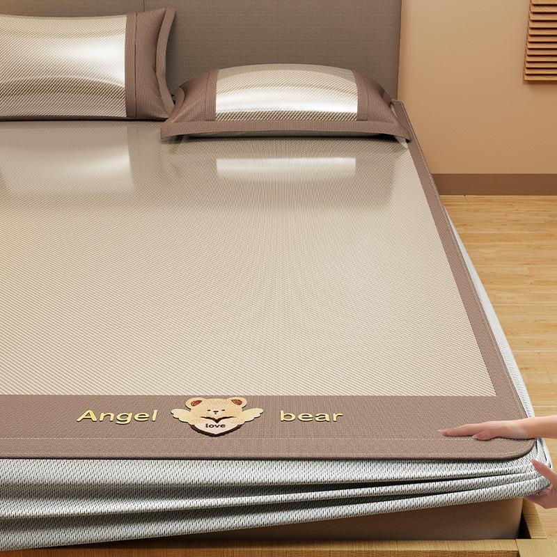 Machine Washable 3-Piece Ice Silk Cooling Mat Set with 2 Pillowcases, Breathable Summer Bed Sheet for Home Dorm, Soft Fitted Sheet