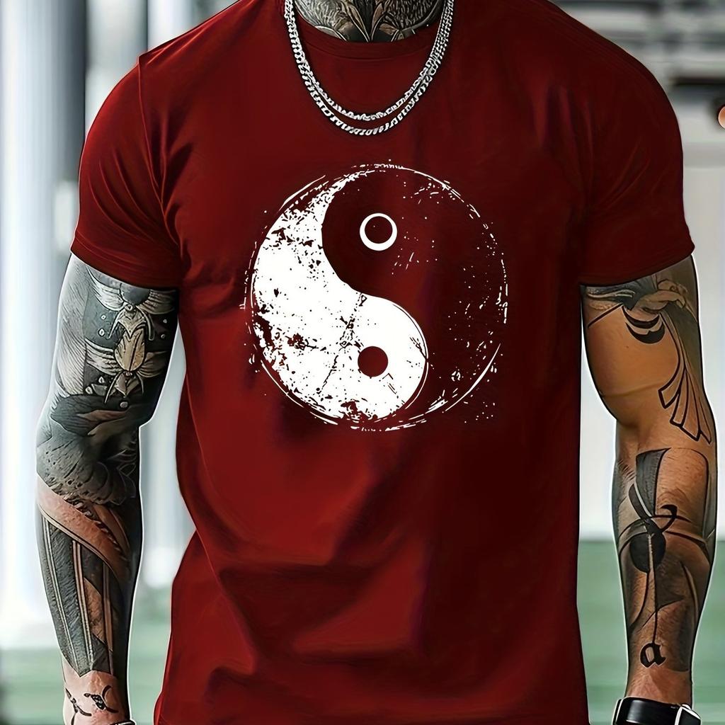 Yin Yang Graphic Print Mens Cotton TShirt Round Neck Short Sleeve Casual Summer Tee