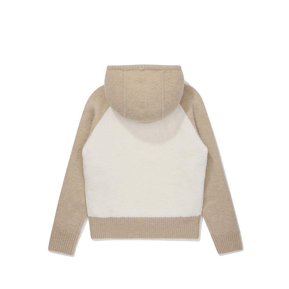 MALBON GOLF Women'S Raglan Hooded Color Block Knit Beige (Woman)